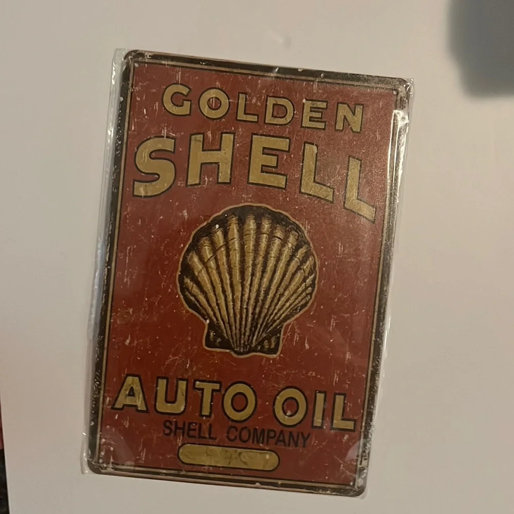NWT Golden Shell Auto Oil Metal Shell Company Tin Sign NIB